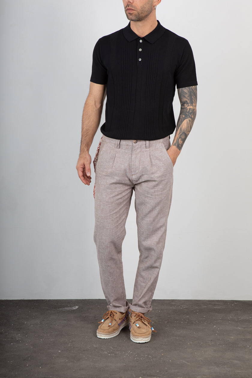 Pantalone misto lino TREZ - PURO-2233 NOCCIOLA 801
