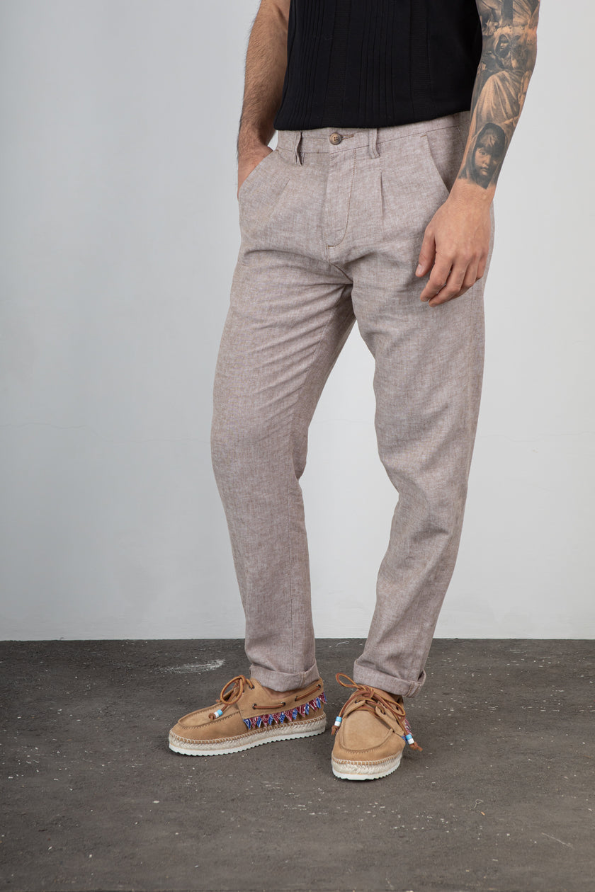Pantalone misto lino TREZ - PURO-2233 NOCCIOLA 801