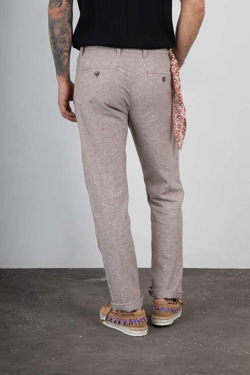 Pantalone misto lino TREZ - PURO-2233 NOCCIOLA 801