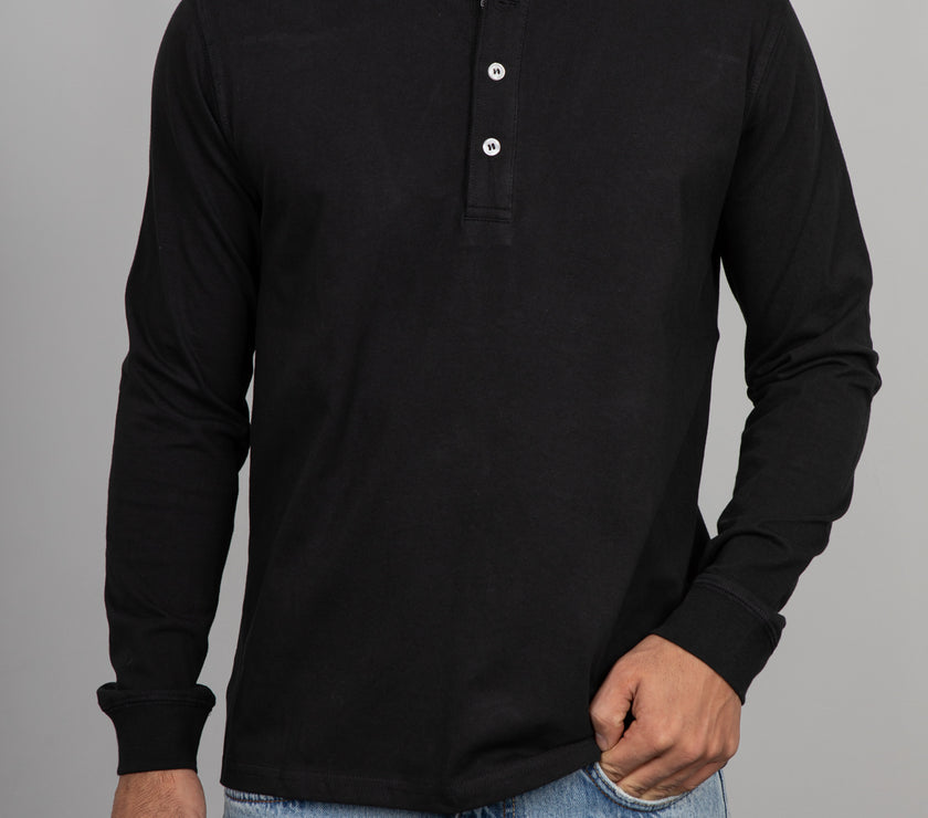T-shirt serafino manica lunga LANDEK - NERO MSL02