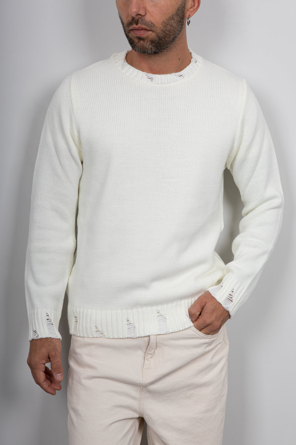 Maglione con smagliature LANDEK - PANNA 2055