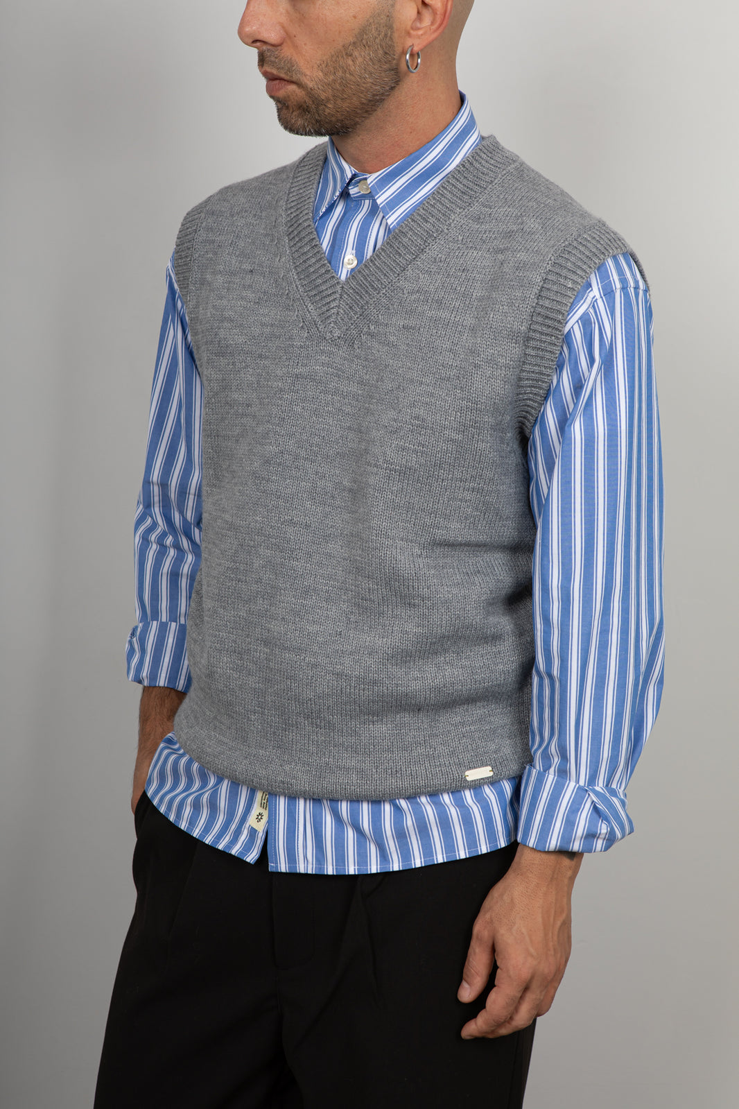 Smanicato in maglia GIANNI LUPO - GRIGIO GL35261