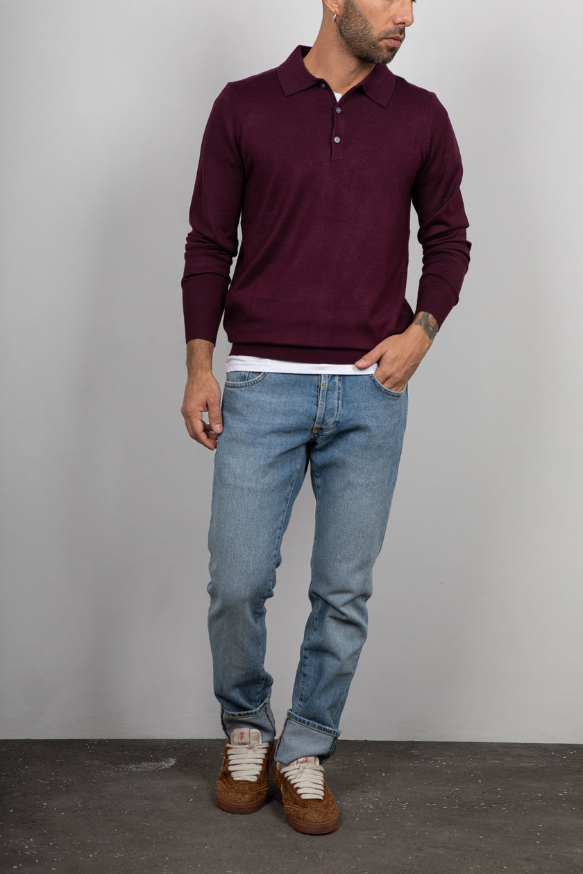 Polo manica lunga viscosa LANDEK - BORDEAUX L-358