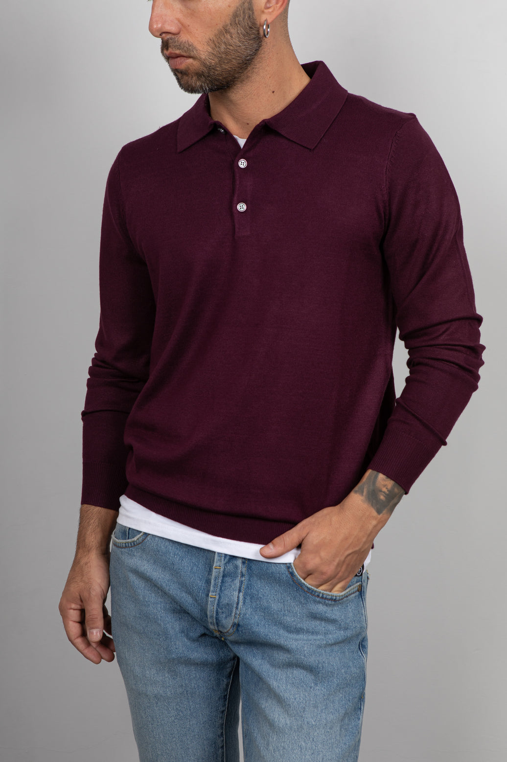 Polo manica lunga viscosa LANDEK - BORDEAUX L-358