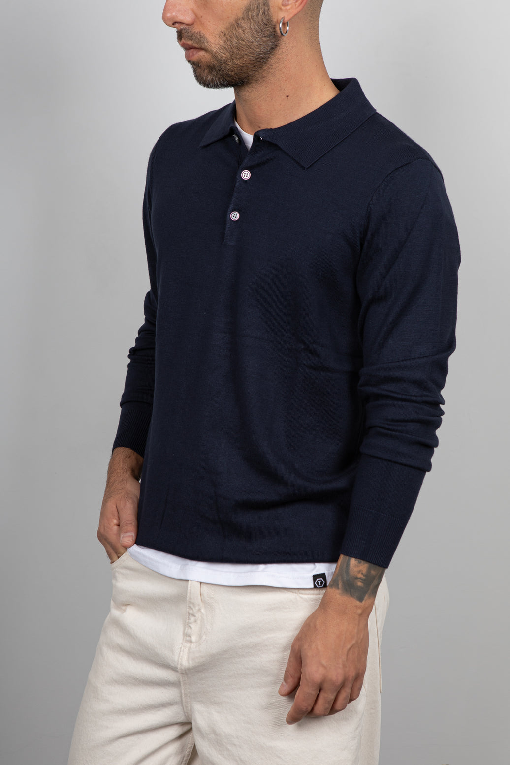 Polo manica lunga viscosa LANDEK - NAVY L-358