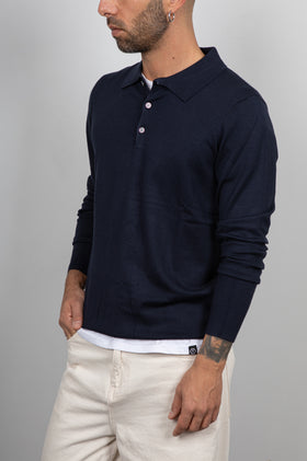 Polo manica lunga viscosa LANDEK - NAVY L-358