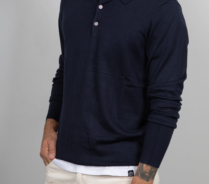 Polo manica lunga viscosa LANDEK - NAVY L-358