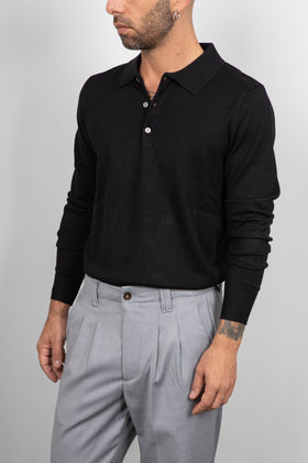 Polo manica lunga viscosa LANDEK - NERO L-358