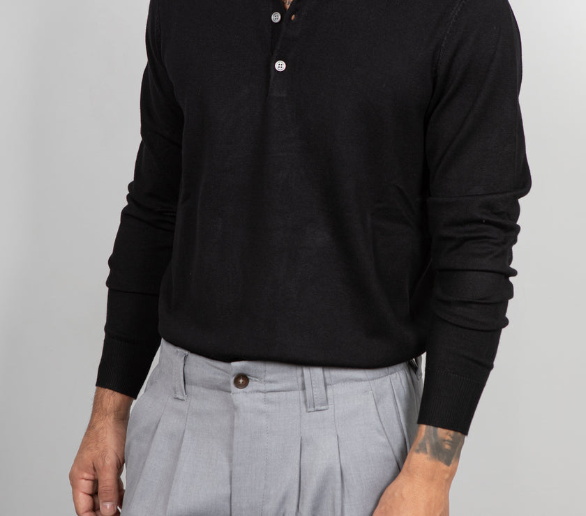 Polo manica lunga viscosa LANDEK - NERO L-358