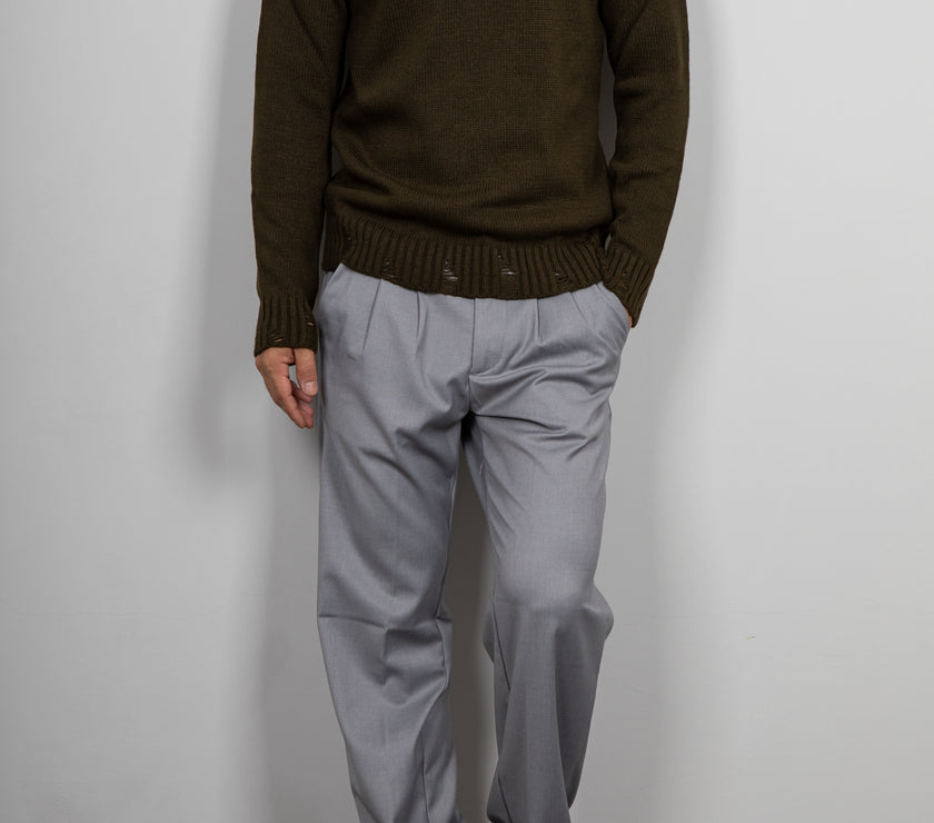 Maglione con smagliature LANDEK - VERDE MILITARE 2055