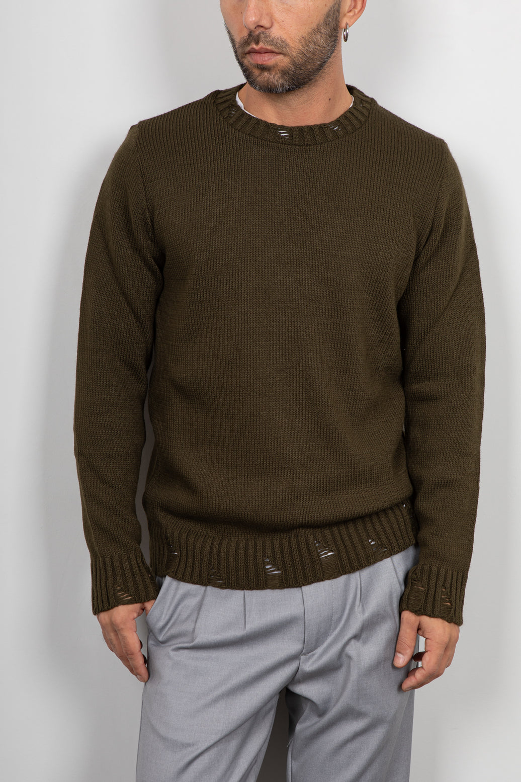 Maglione con smagliature LANDEK - VERDE MILITARE 2055