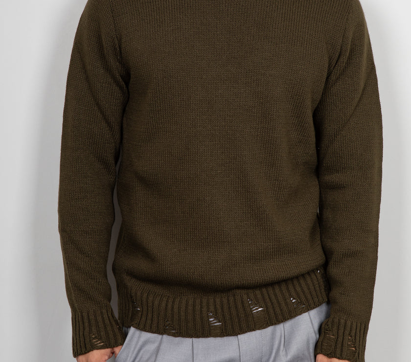 Maglione con smagliature LANDEK - VERDE MILITARE 2055