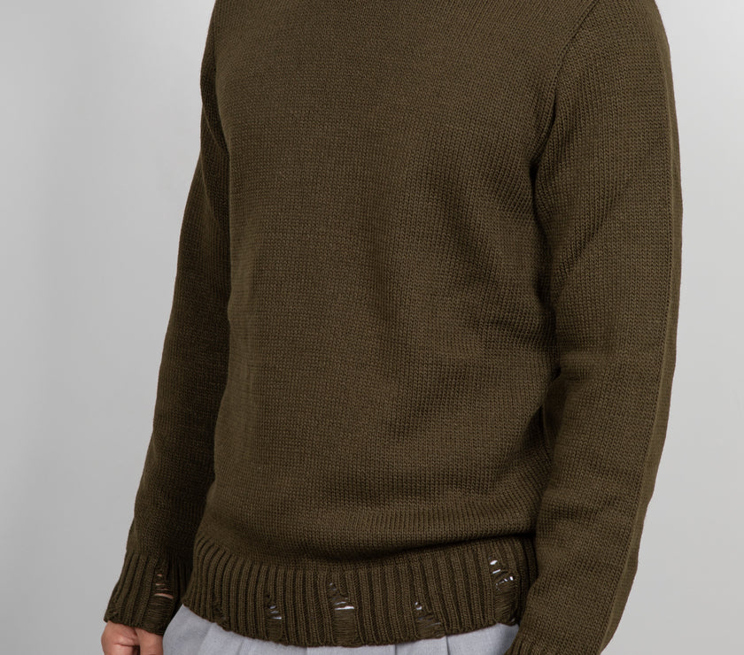 Maglione con smagliature LANDEK - VERDE MILITARE 2055