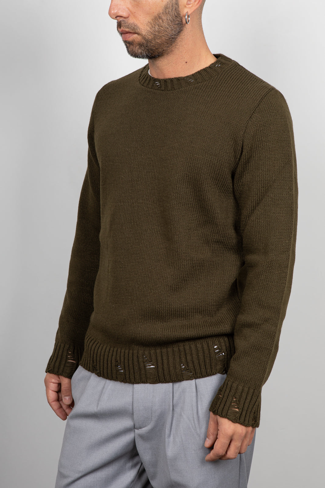 Maglione con smagliature LANDEK - VERDE MILITARE 2055