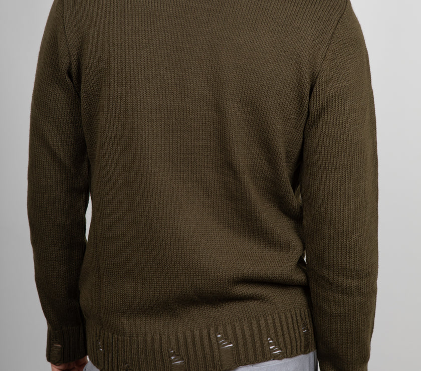 Maglione con smagliature LANDEK - VERDE MILITARE 2055