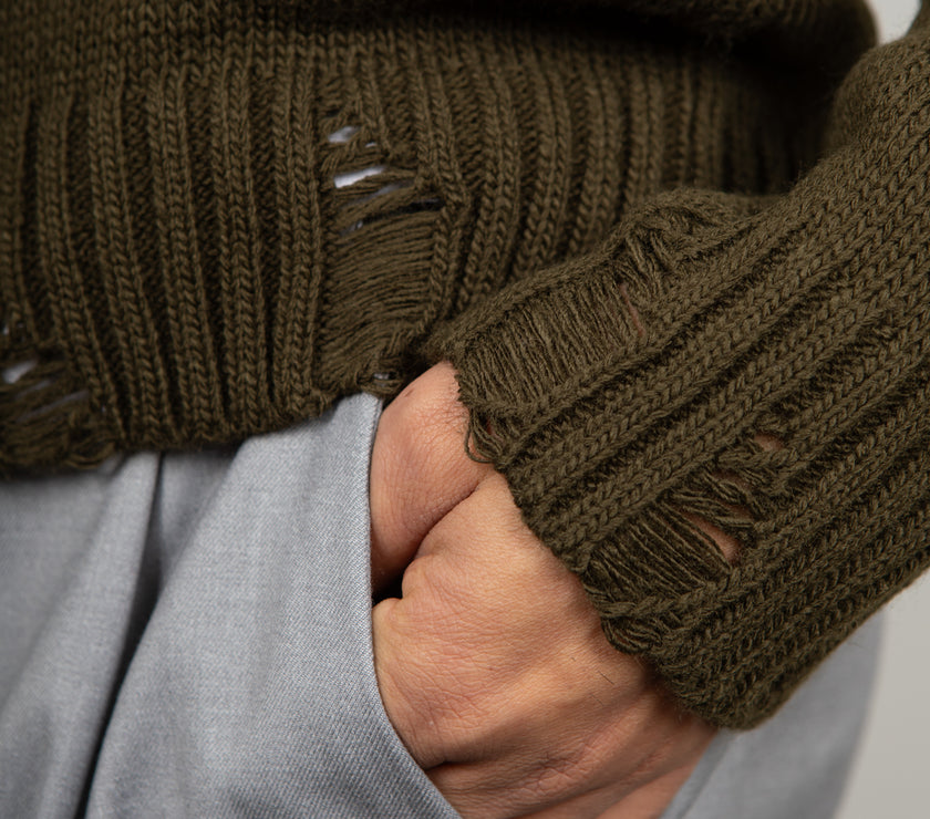 Maglione con smagliature LANDEK - VERDE MILITARE 2055