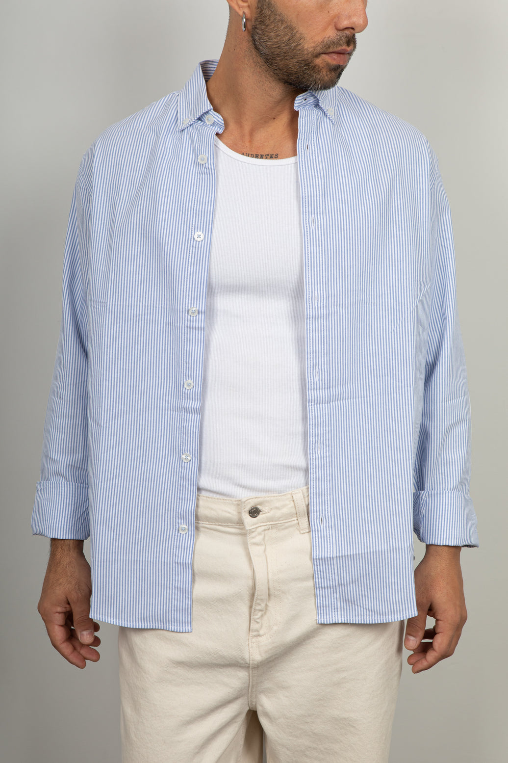 Camicia button-down a righe LANDEK - AZZURRO NH5593