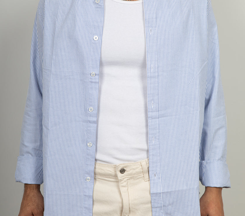 Camicia button-down a righe LANDEK - AZZURRO NH5593