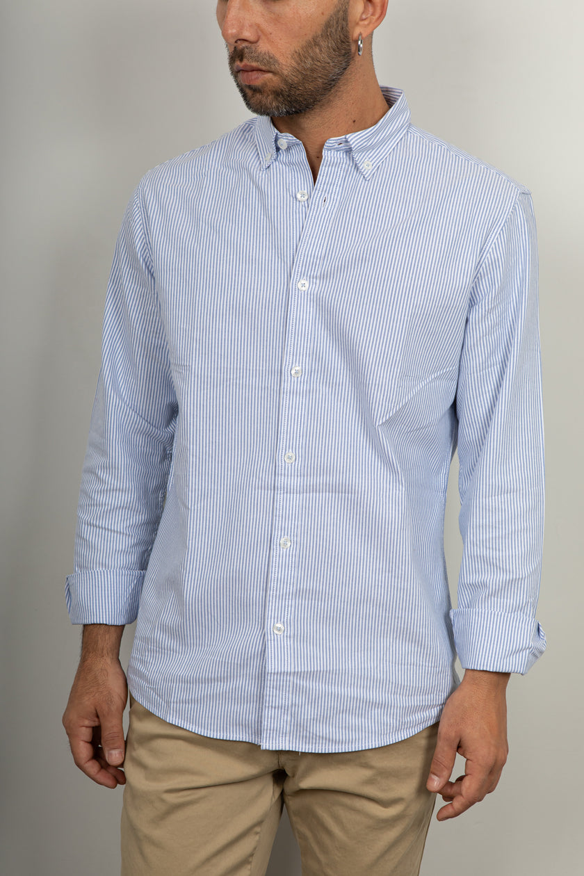 Camicia button-down a righe LANDEK - AZZURRO NH5593