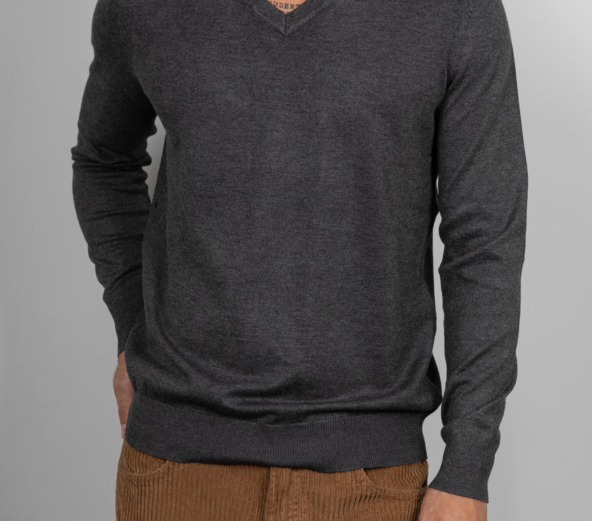 Maglione viscosa scollo a V LANDEK - GRIGIO L-357