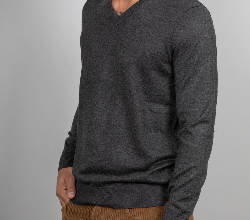 Maglione viscosa scollo a V LANDEK - GRIGIO L-357