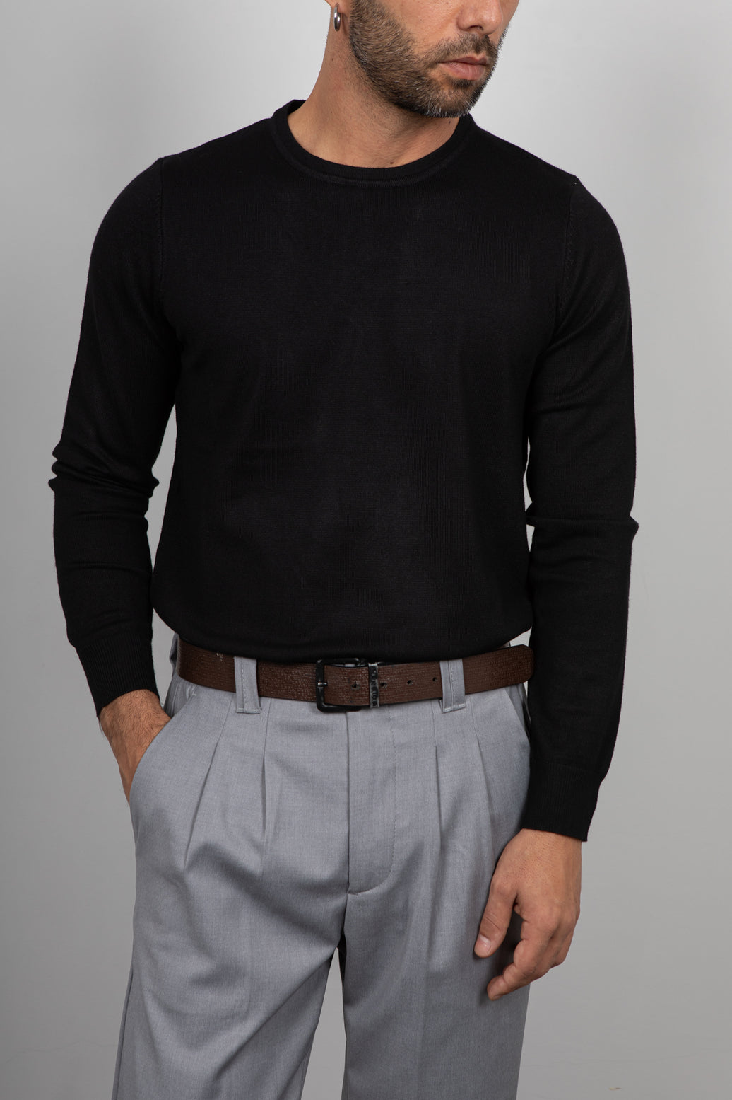 Maglione girocollo in viscosa LANDEK - NERO L-207