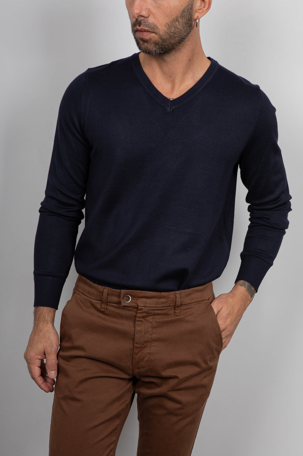 Maglione viscosa scollo a V LANDEK - NAVY L-357