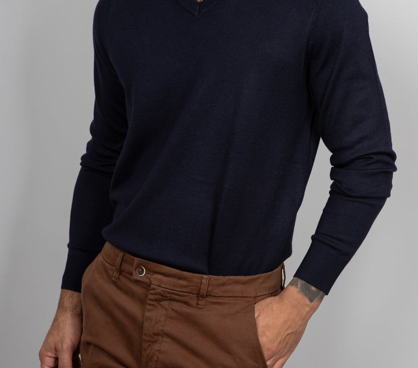Maglione viscosa scollo a V LANDEK - NAVY L-357