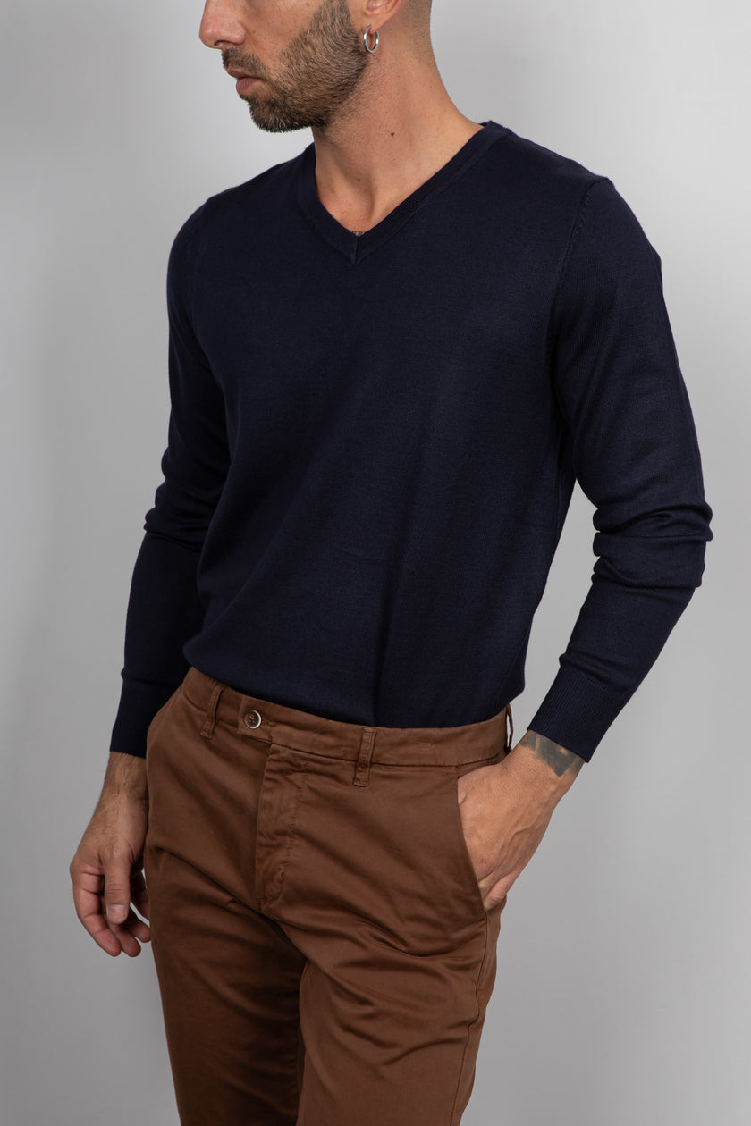 Maglione viscosa scollo a V LANDEK - NAVY L-357