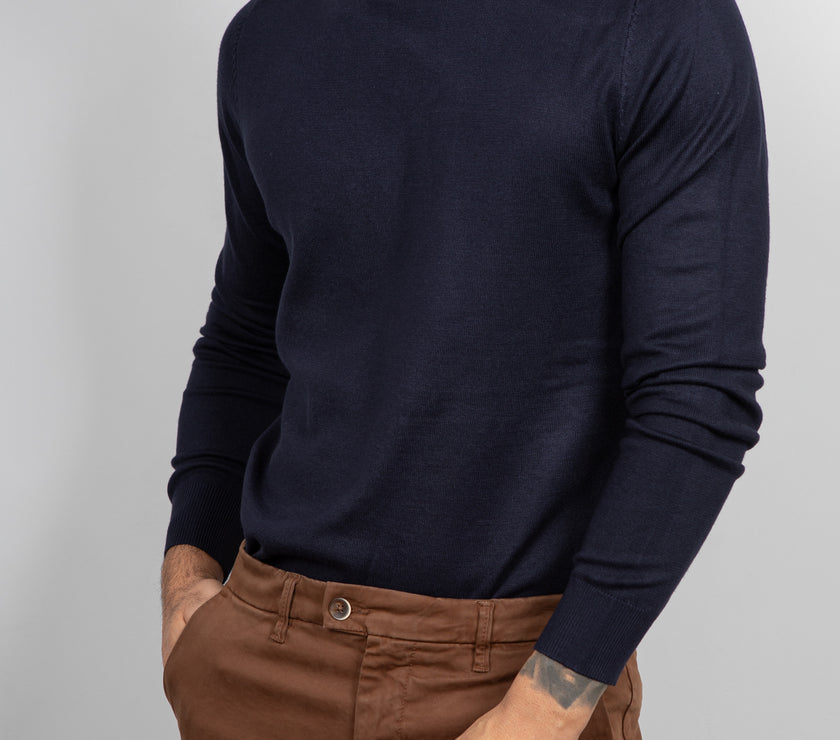 Maglione collo alto in viscosa LANDEK - NAVY L-208