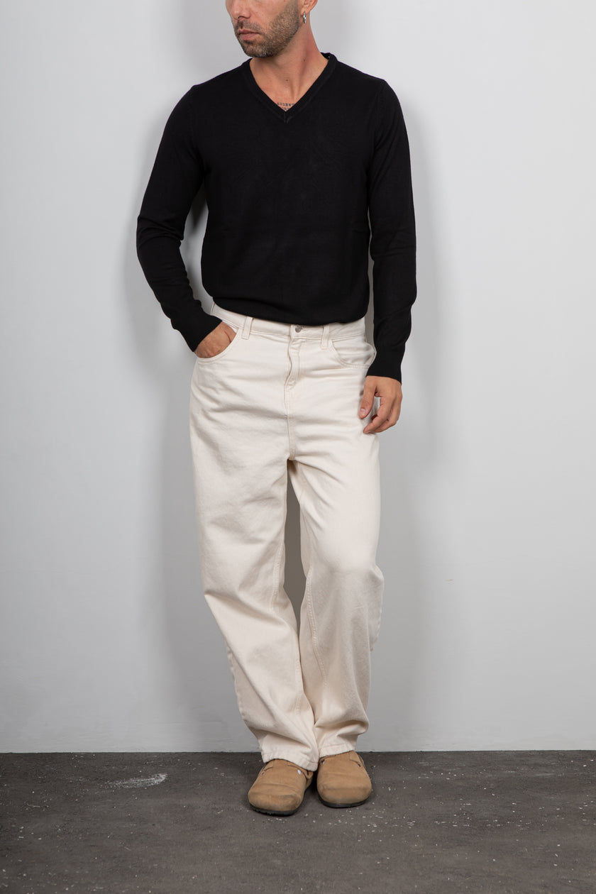 Maglione viscosa scollo a V LANDEK - NERO L-357