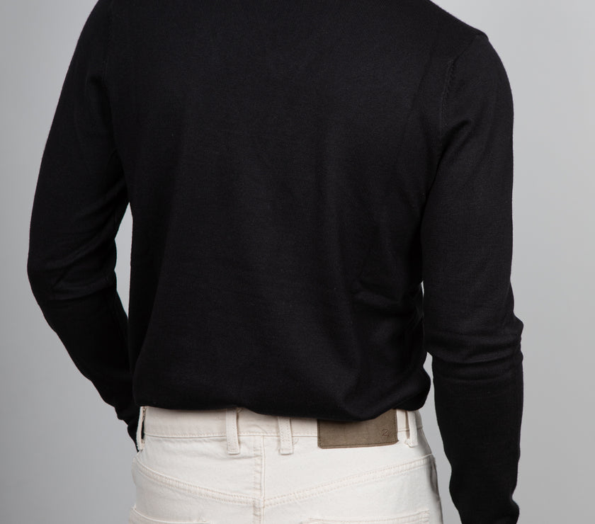 Maglione viscosa scollo a V LANDEK - NERO L-357