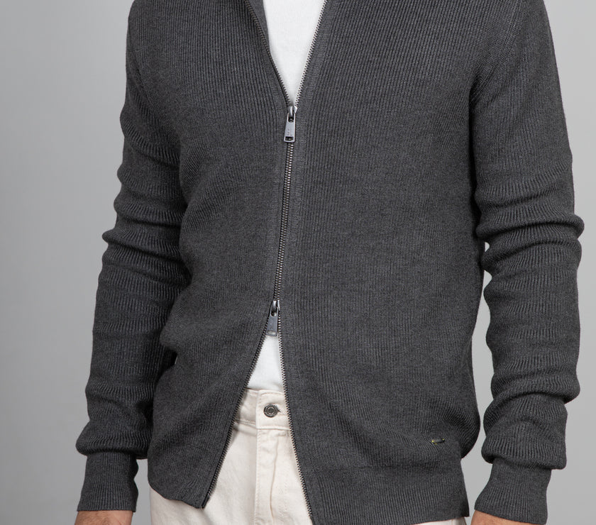 Maglione full zip GIANNI LUPO - DARK GREY GL35152GZ