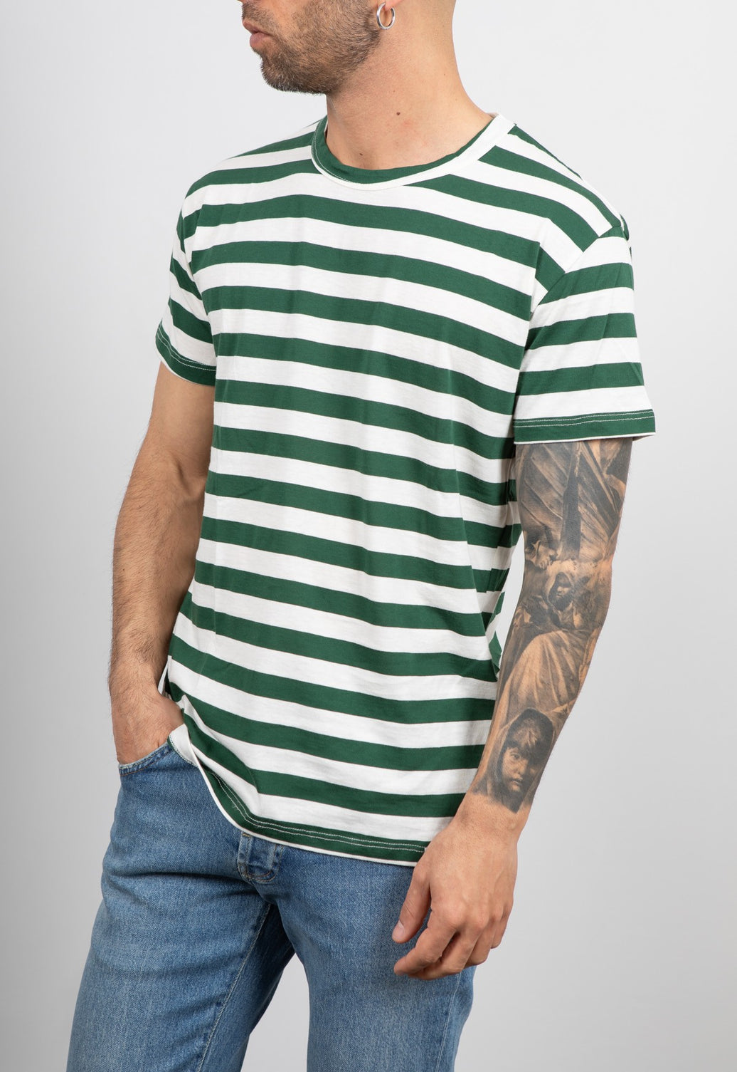 BERNA STRIPED GREEN/ CREAM T-SHIRT-223289