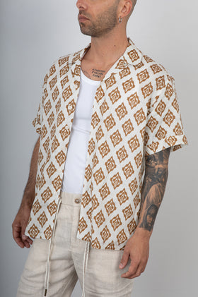 Camicia bowling in lino GIANNI LUPO - GL7839S AVORIO
