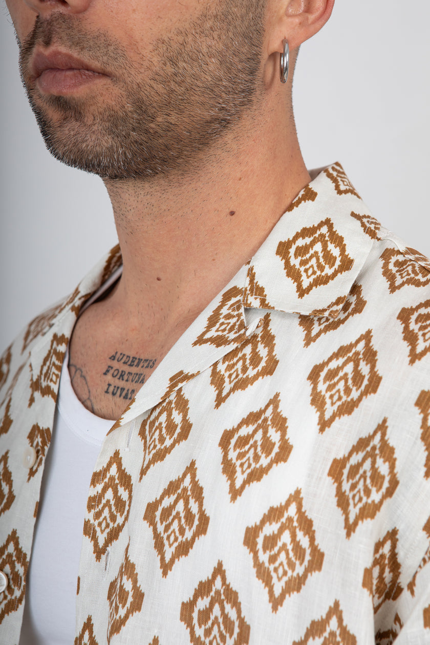 Camicia bowling in lino GIANNI LUPO - GL7839S AVORIO