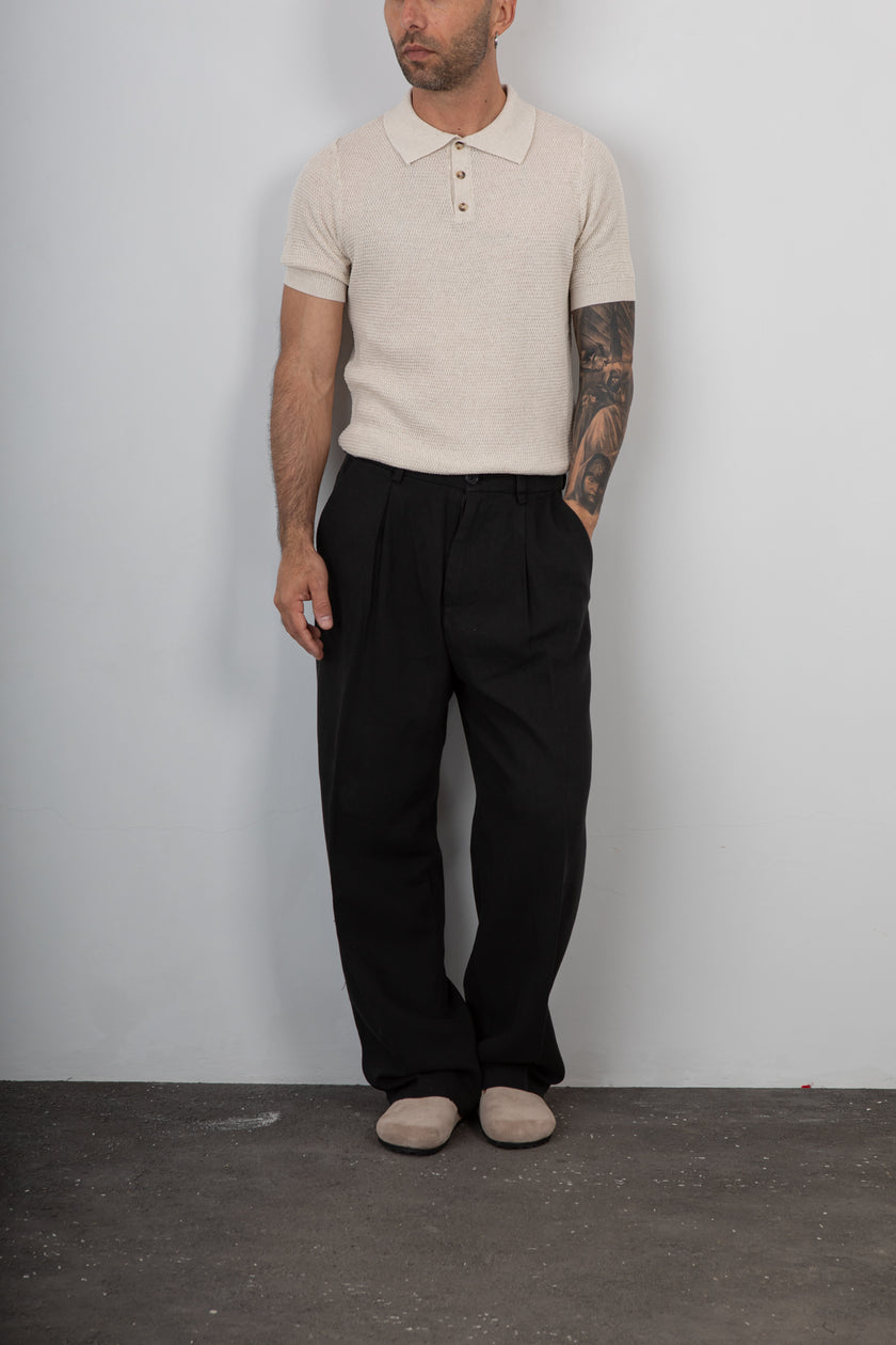 Pantalone palazzo misto lino TELAMIRA - CTP06078 NERO