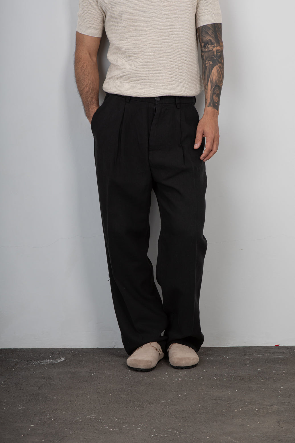 Pantalone palazzo misto lino TELAMIRA - CTP06078 NERO