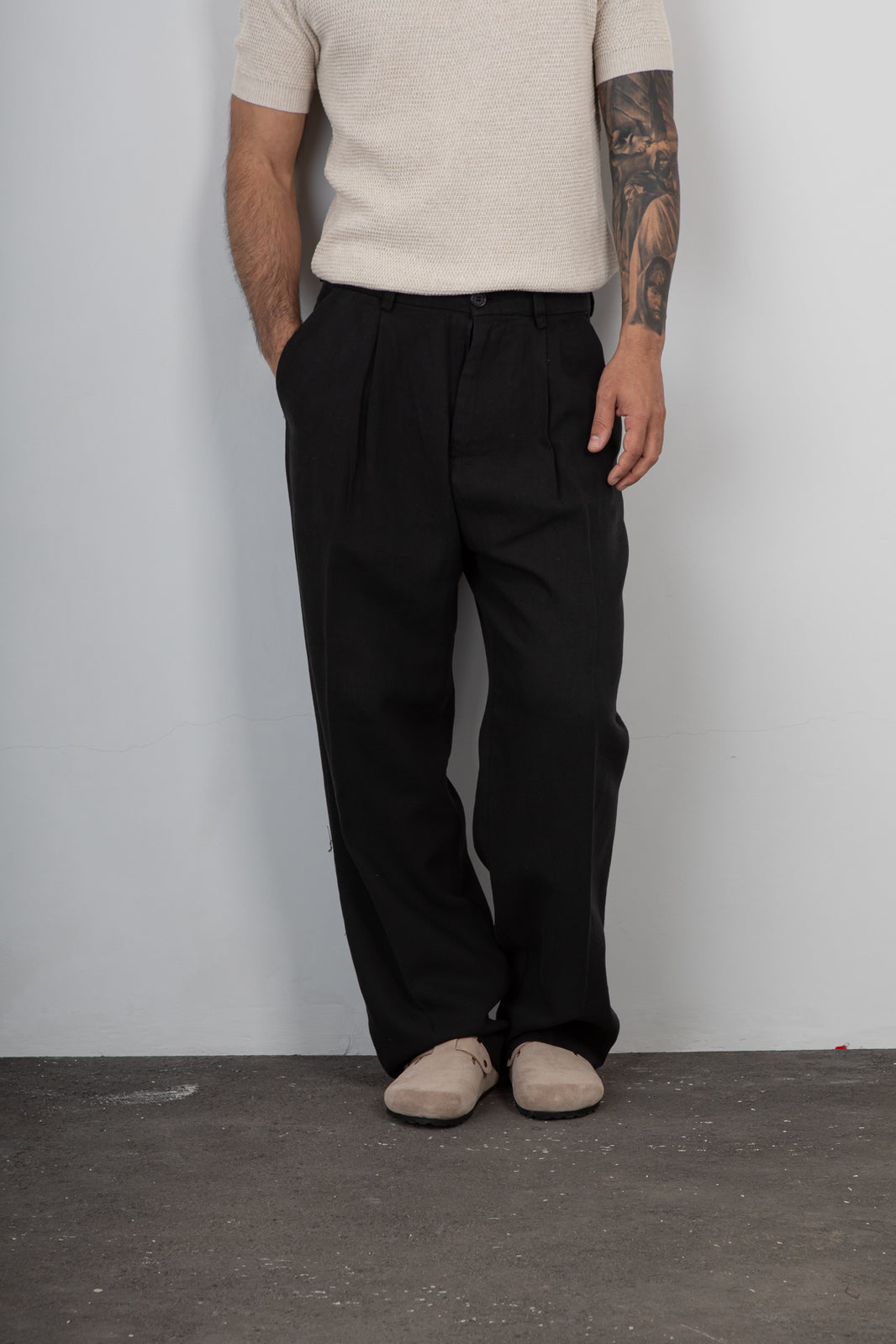 Pantalone palazzo misto lino TELAMIRA - CTP06078 NERO