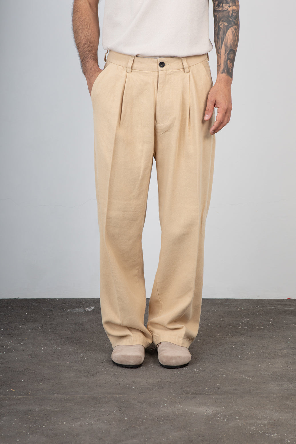 Pantalone palazzo misto lino TELAMIRA - CTP06078 BEIGE