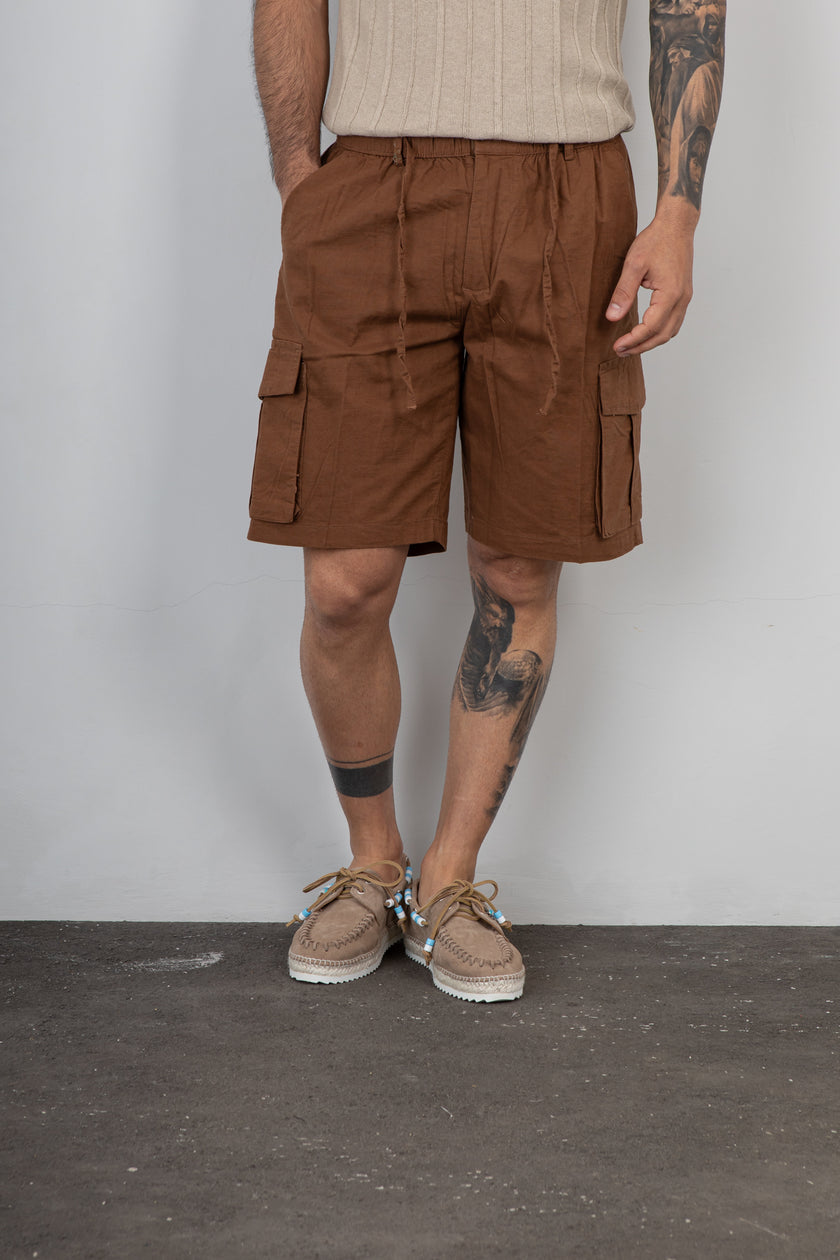 Short cargo in lino TELAMIRA - DTB06045 MARRONE