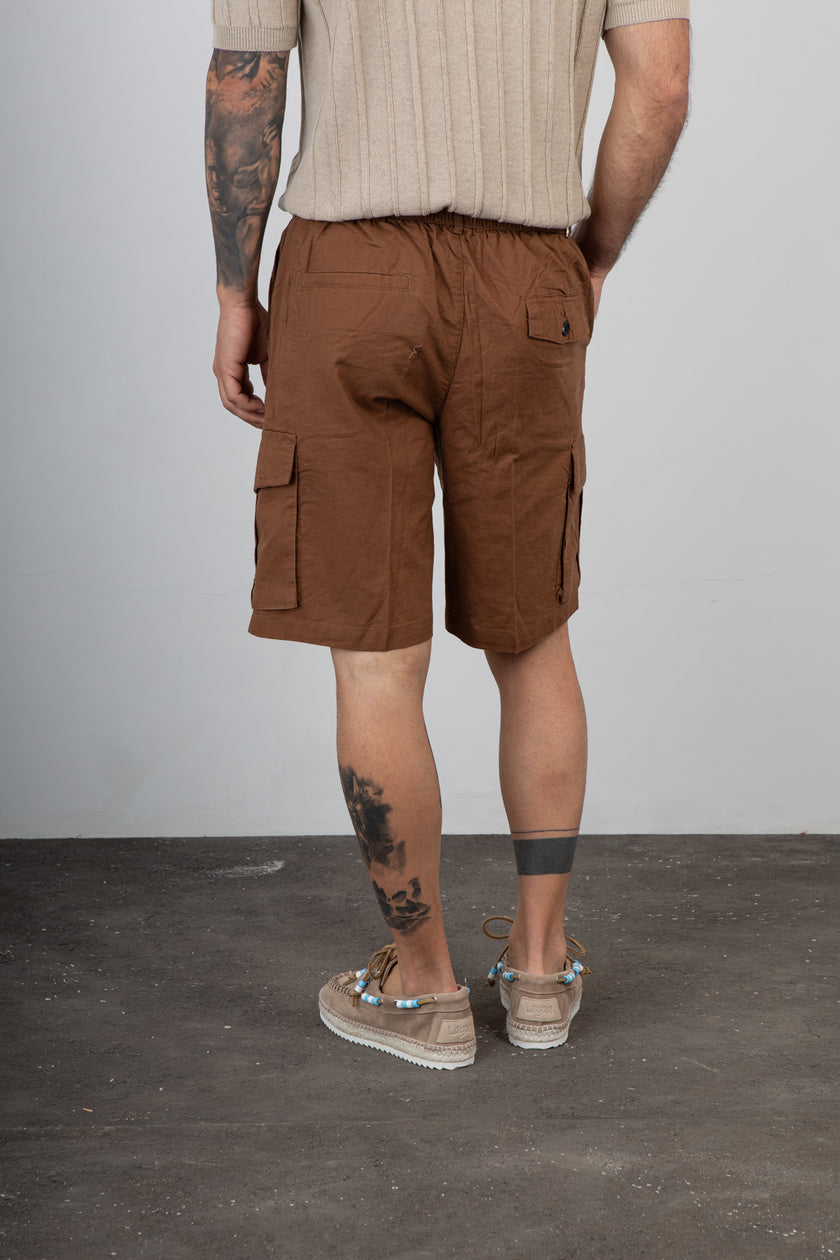 Short cargo in lino TELAMIRA - DTB06045 MARRONE