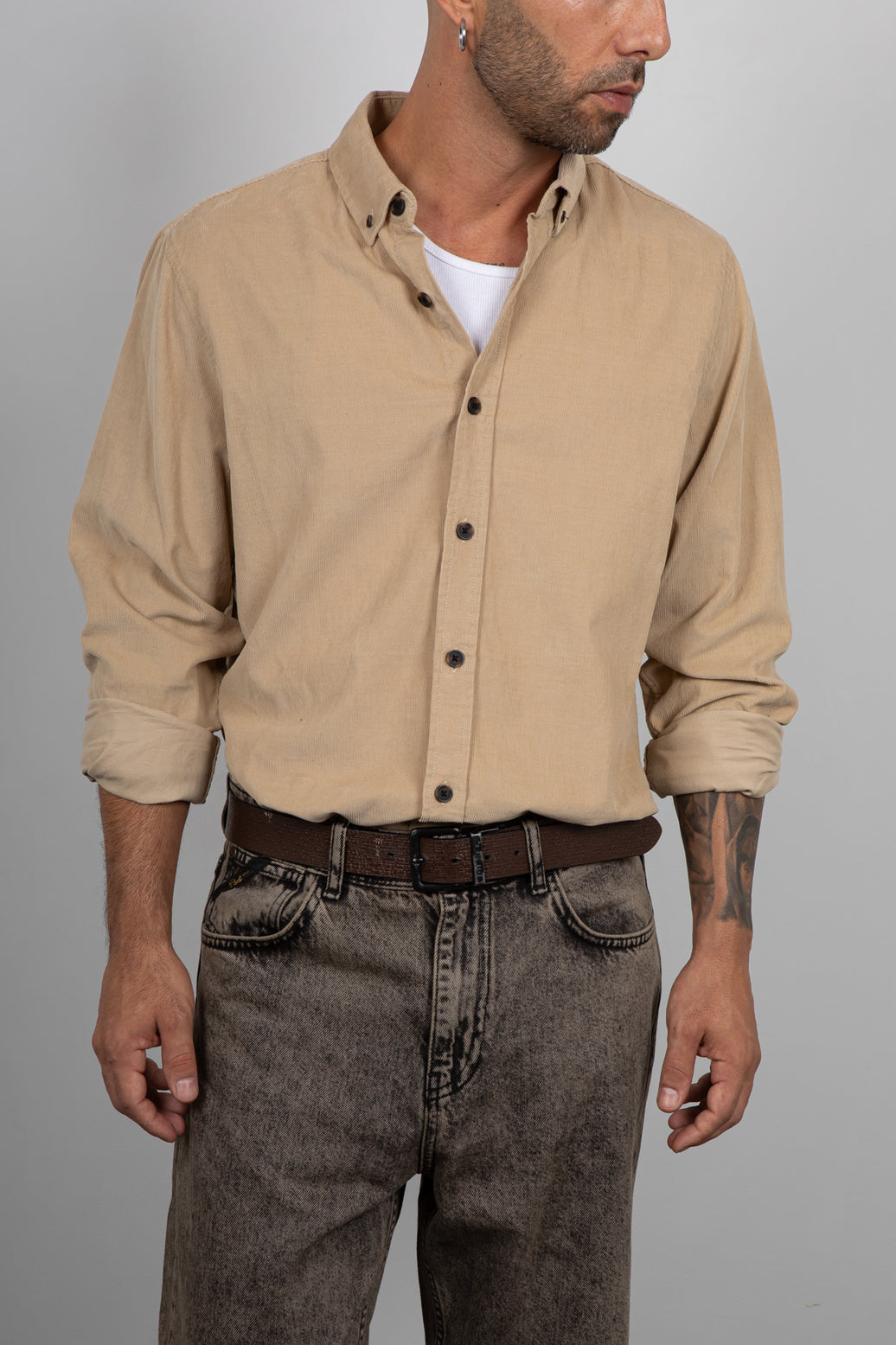 Camicia Button down in velluto INDICODE - MIELE 25-188