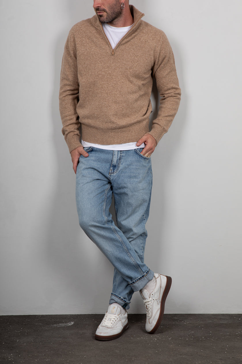 Maglione mezza zip INDICODE - BEIGE 35-912