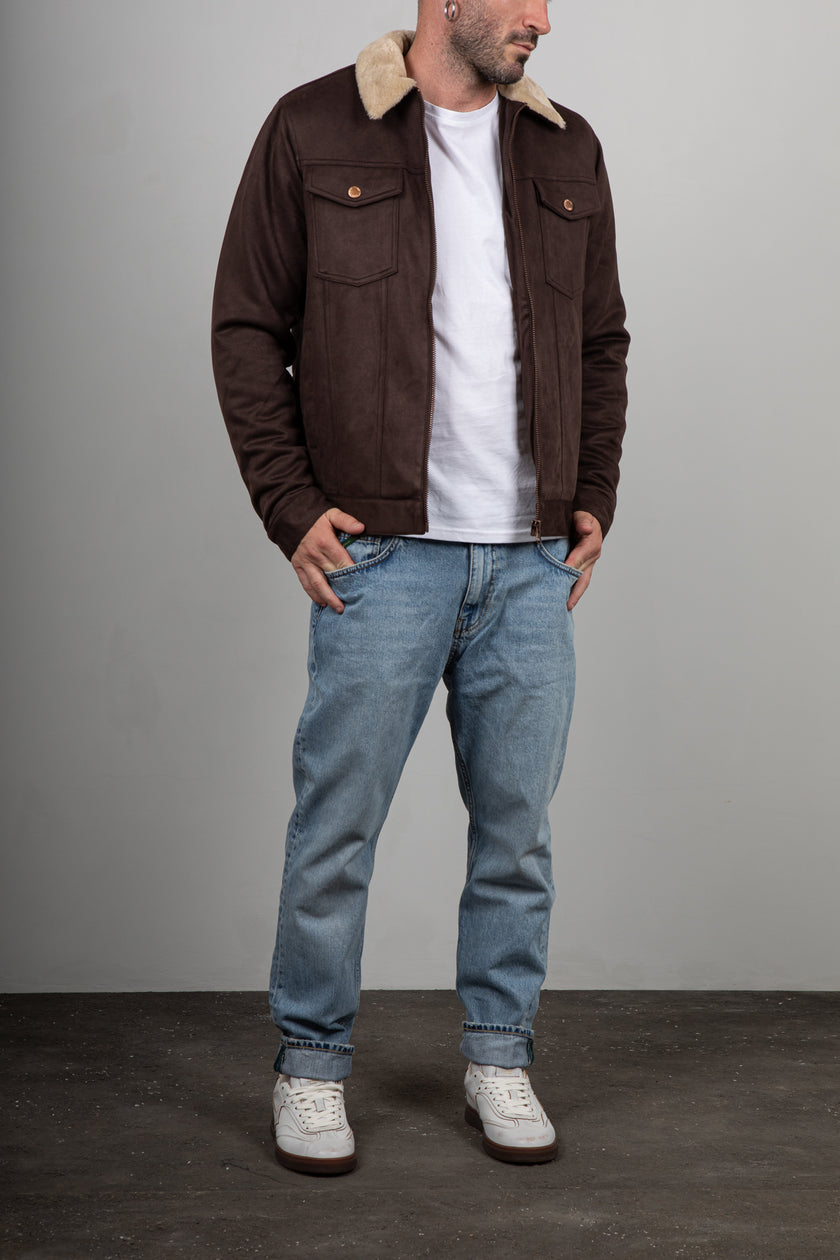 Giubbotto sherpa in suede INDICODE - Marrone 15-977
