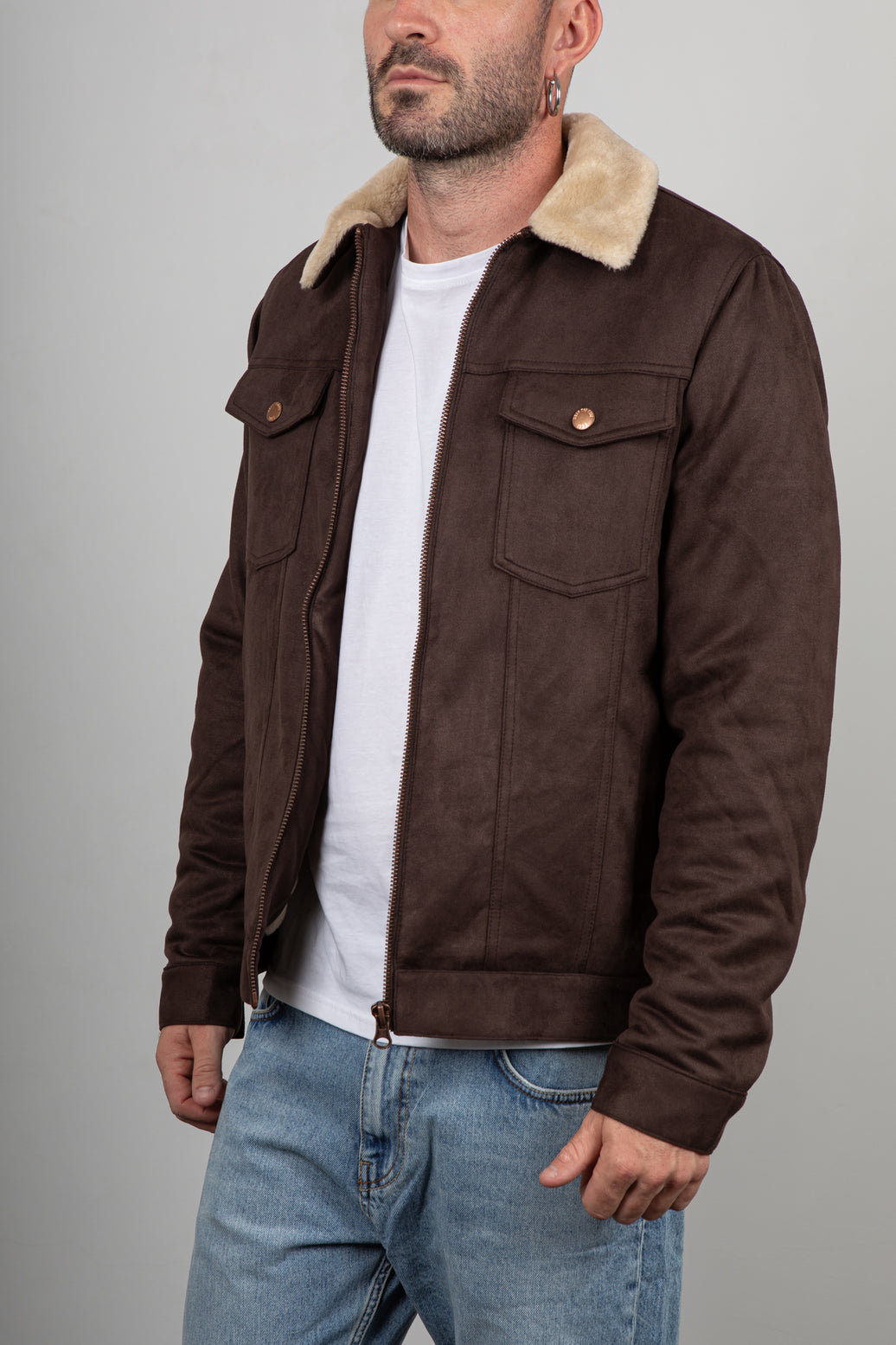 Giubbotto sherpa in suede INDICODE - Marrone 15-977