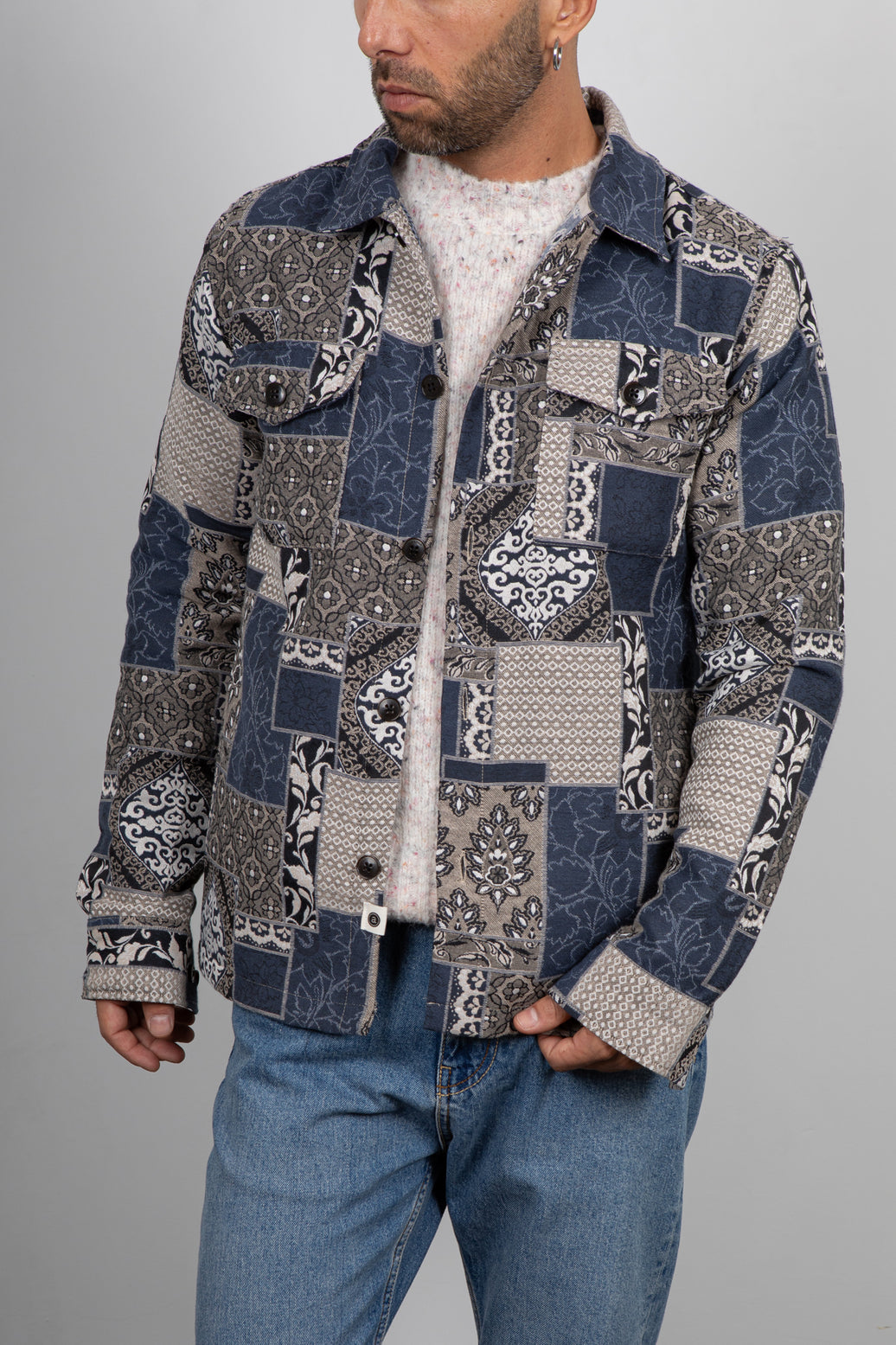 Giacca camicia jacquard effetto patch ANERKJENDT-902106