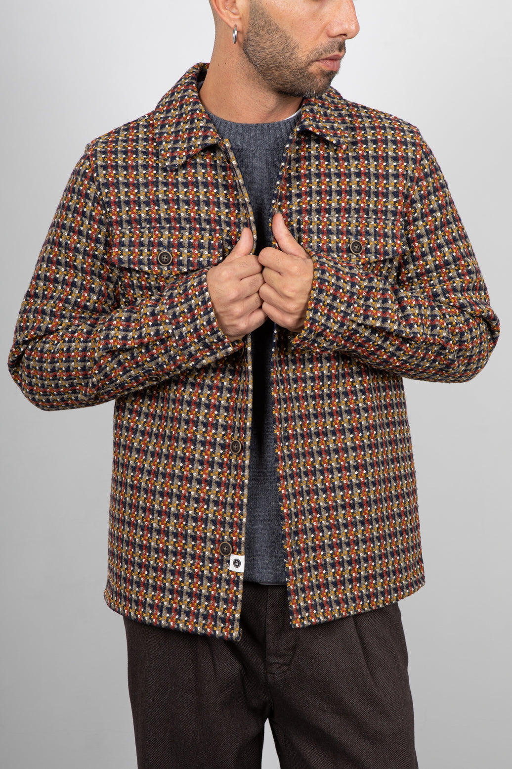 Giacca camicia a quadri ricamata ANERKJENDT - MARRONE 902014