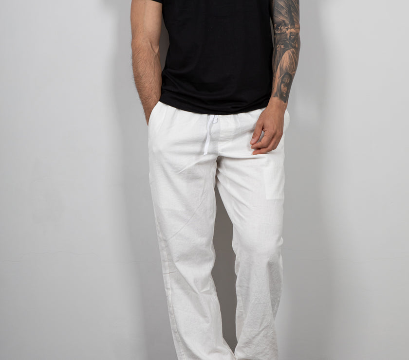 Pantaloni in lino WOODBIRD - 2416-202 OFF WHITE