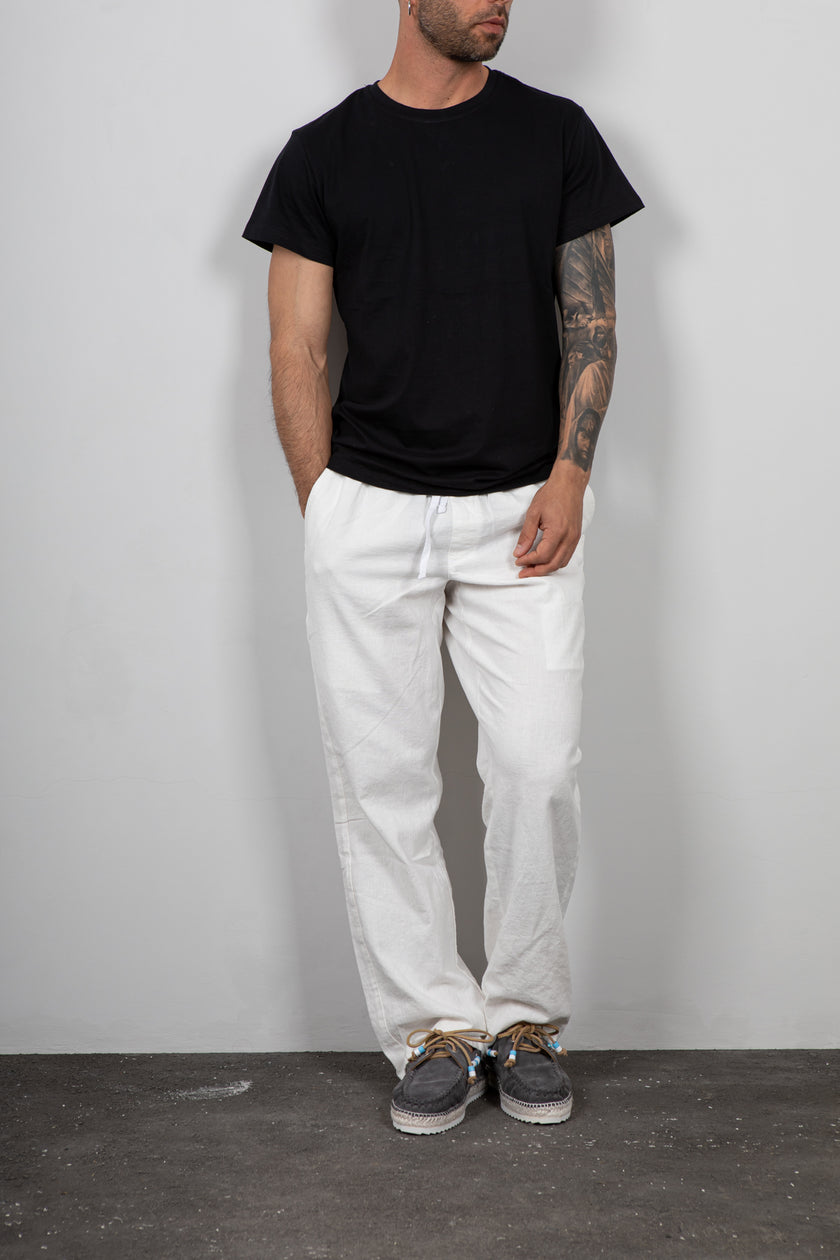 Pantaloni in lino WOODBIRD - 2416-202 OFF WHITE